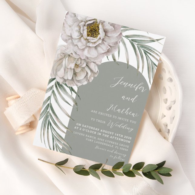Invitación Foliage y Boda de Arco Rústico Tropical Floral (Subido por el creador)