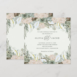 Invitación Foliage y Floral   Boda verde claro