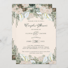 Invitación Foliage y Floral | Ducha Rubor Pink Couples