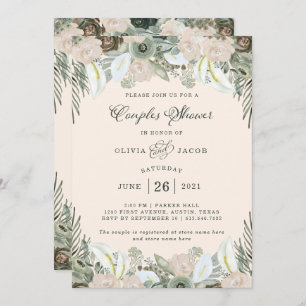 Invitación Foliage y Floral  Ducha Rubor Pink Couples