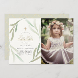 Invitación Foliages verdes naturales foto primera comunión sa