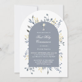 Invitación foliaje azul Primera Comunión