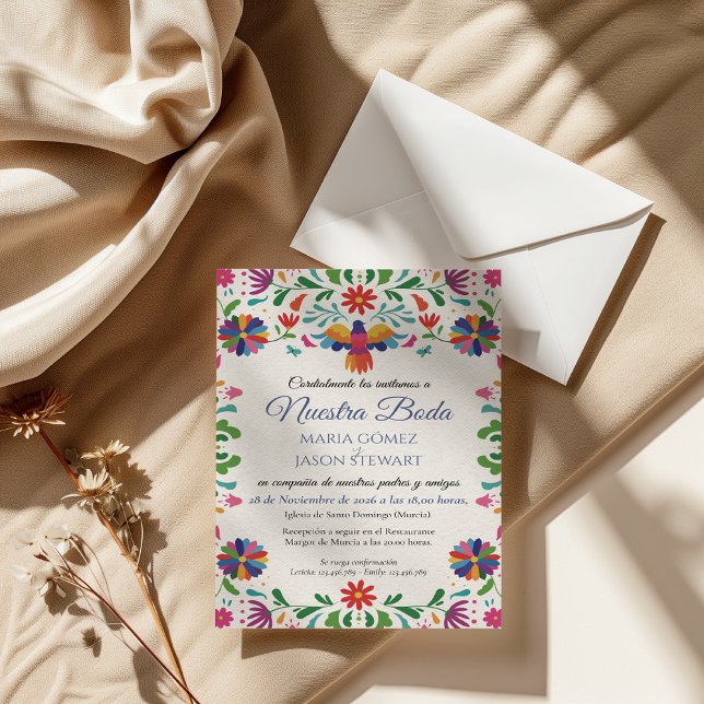 Invitación Folk Art Colorful Floral Fiesta Spanish Wedding (Folk Art Colorful Floral Fiesta Spanish Wedding Invitation)