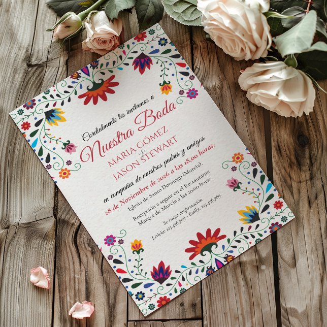 Invitación Folk Art Floral Botanical Fiesta Spanish Wedding (Folk Art Floral Botanical Fiesta Spanish Wedding Invitation)