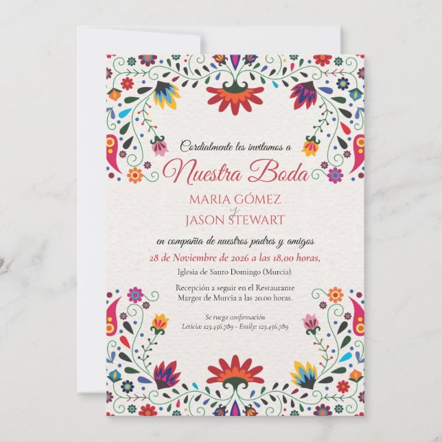 Invitación Folk Art Floral Botanical Fiesta Spanish Wedding (Anverso)