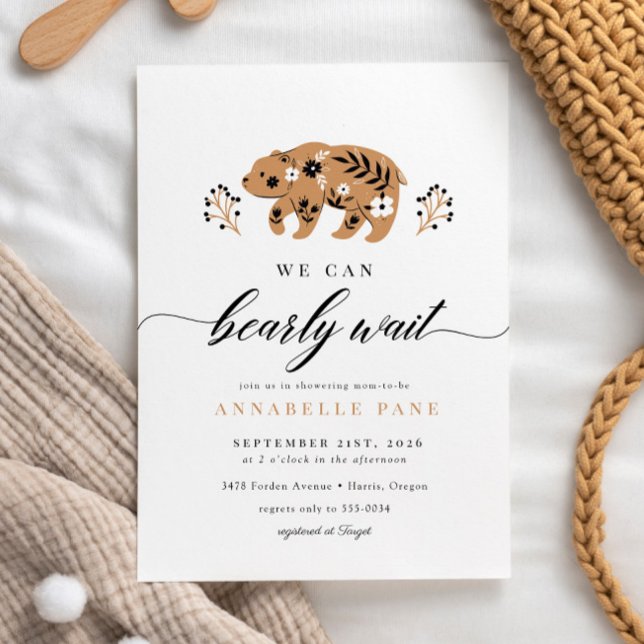 Invitación Folk Woodland Bear Bearly Wait Baby Shower (Subido por el creador)