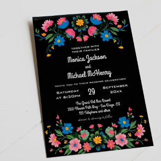 Invitación Folklore negro México Cinco de Mayo Boda