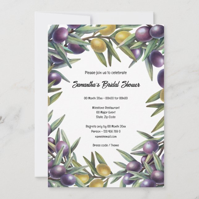 Invitación Follaje botánico de oliva moderna moda de vegetaci (Reverso)