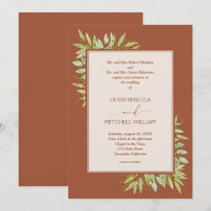 Invitación Follaje Botánico Terracota Boda