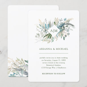 Invitación Follaje Chic   Boda de Monograma