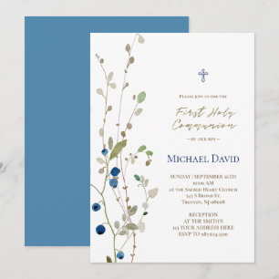 Invitación Follaje de arándano silvestre Primera Comunión
