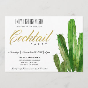INVITACIÓN FOLLAJE DE CACTUS DEL DESIERTO EN ACUARELA FIESTA 