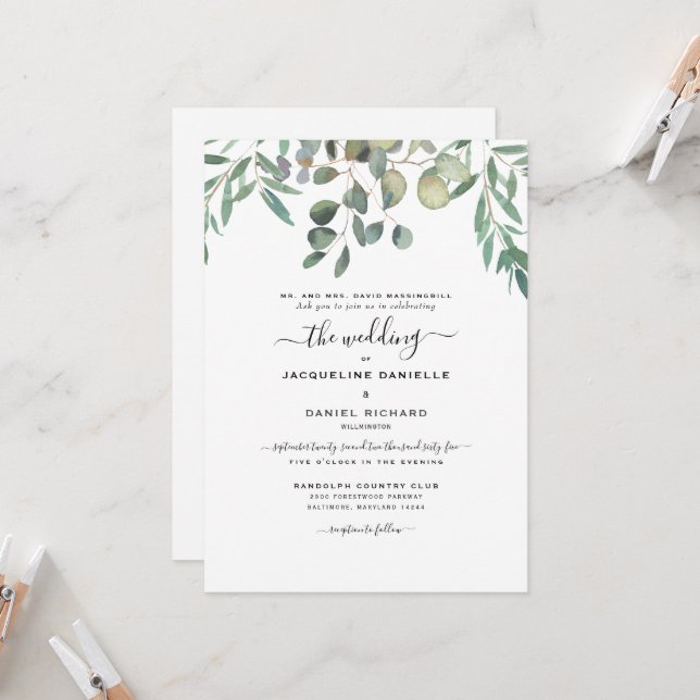 Invitación Follaje de eucalipto soñador simplemente boda mode (Anverso/Reverso In Situ)