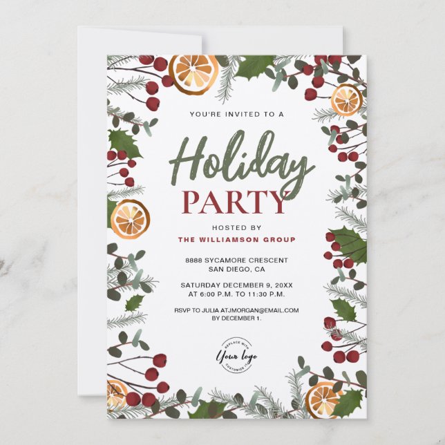 Invitación Follaje de Navidades de feriados corporativos (Anverso)