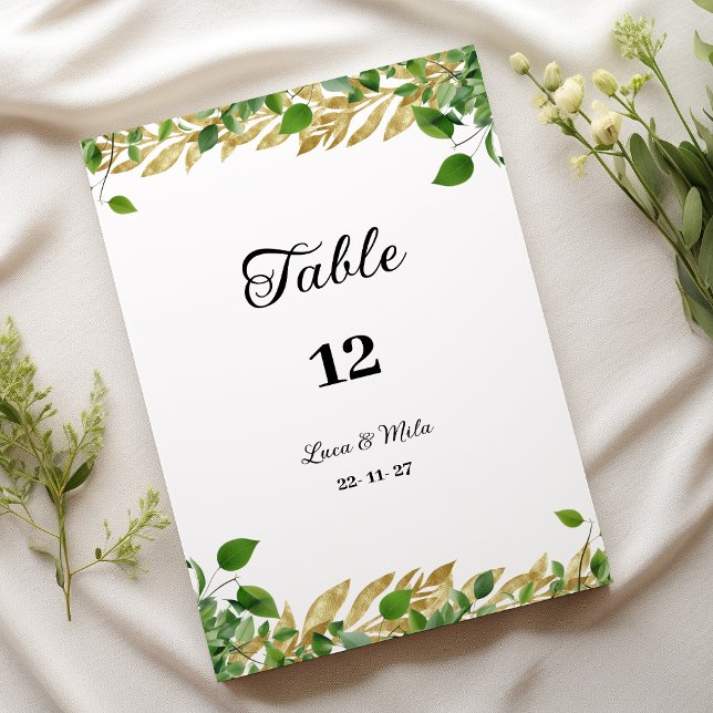 Invitación Follaje de oro de la vegetación botánica Tabla Núm (Botanical greenery gold foliage Table Numbers)
