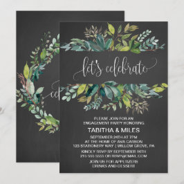 Invitación Follaje de Pizarra Celebremos Fiesta de Compromiso