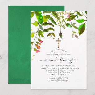 Invitación Follaje de primavera en acuarela Bautizo o bautism