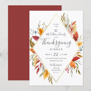 Invitación Follaje del otoño de la acuarela de la cena de la