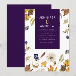 Invitación follaje morado y Boda floral de otoño