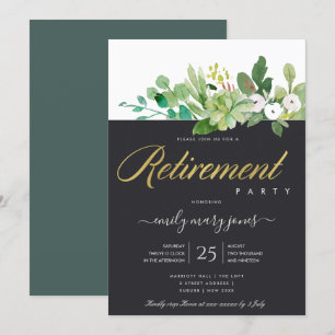 INVITACIÓN FOLLAJE SUCCULENTO CORONA DE ACUARELA JUBILACIÓN