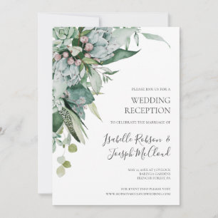 Invitación Follaje Suculento   Recepción de Boda Verde Oscuro