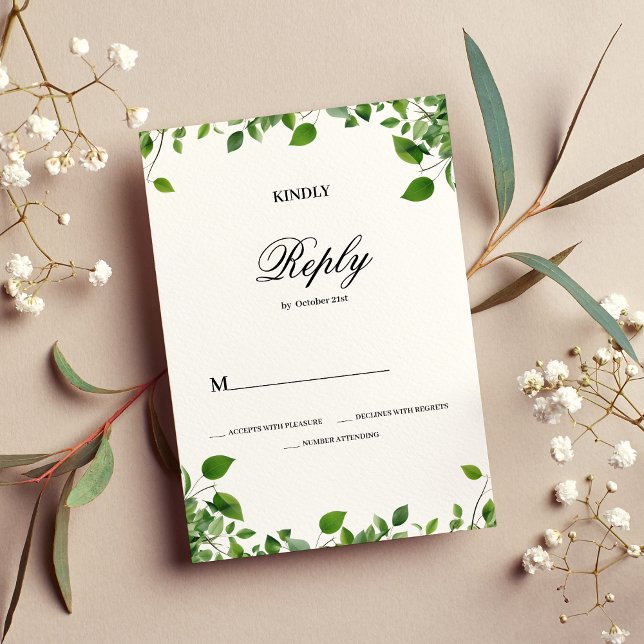 Invitación Follaje vegetal botánico simple Boda RSVP (Botanical greenery foliage simple Wedding RSVP)