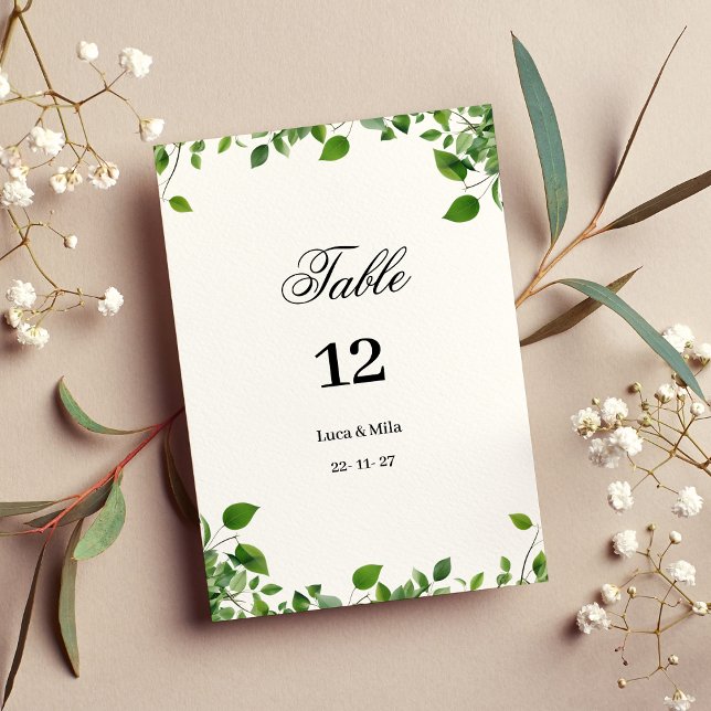 Invitación Follaje vegetativo botánico simple Números de tabl (Botanical greenery foliage simple Table Numbers)