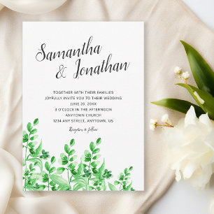 Invitación Follaje verde acuarela  Boda caligráfico