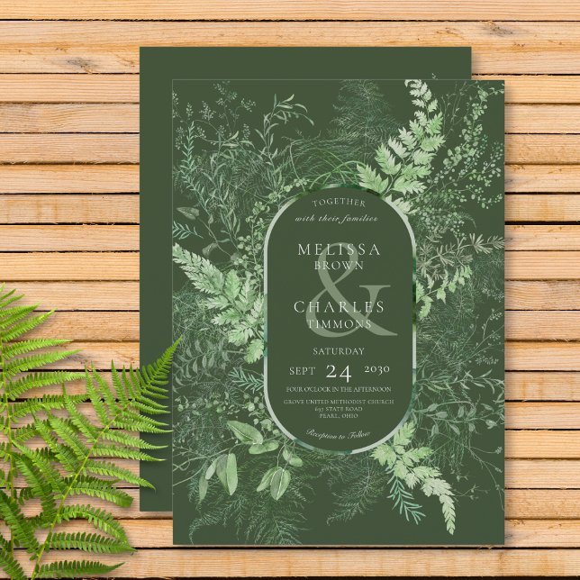 Invitación Follaje verde esmeralda rústico helecho verde (Subido por el creador)