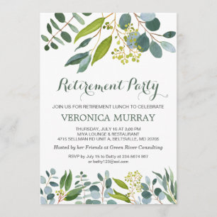 Invitación Follaje verde, eucalipto Fiesta de Jubilación