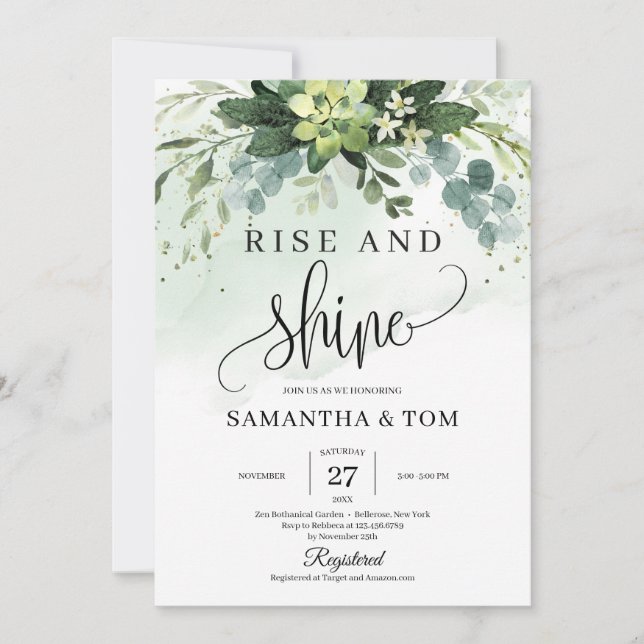 Invitación Follaje verde flores suculentas levántate y brilla (Anverso)
