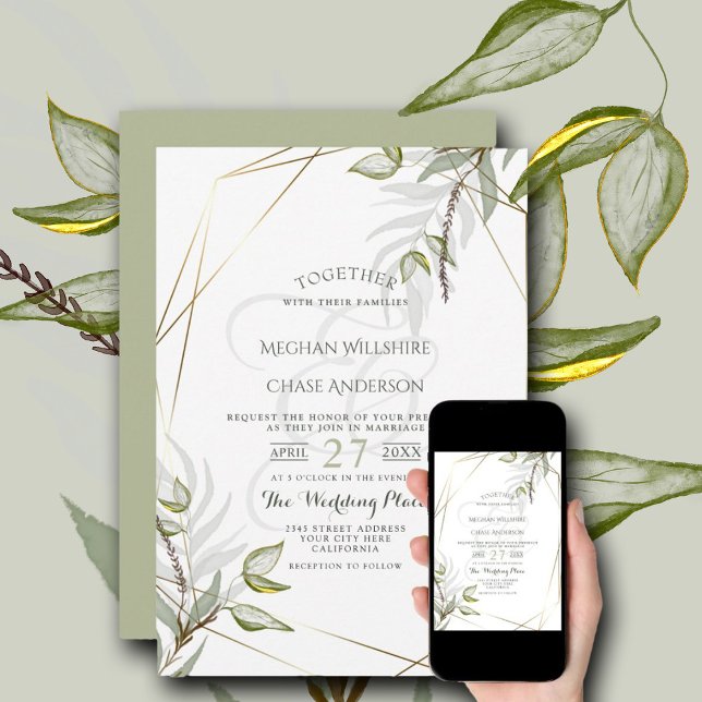 Invitación Follaje Verde Salvia Acuarela (Subido por el creador)