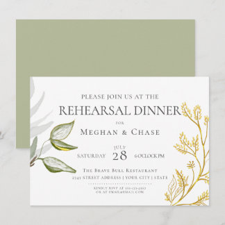 Invitación Follaje verde salvia y dorado