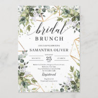 Follaje verde y marcos dorados brunch novia boho