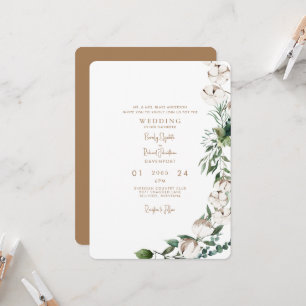 Invitación Follaje y Algodón Boda Dorada Moderna Redondeada