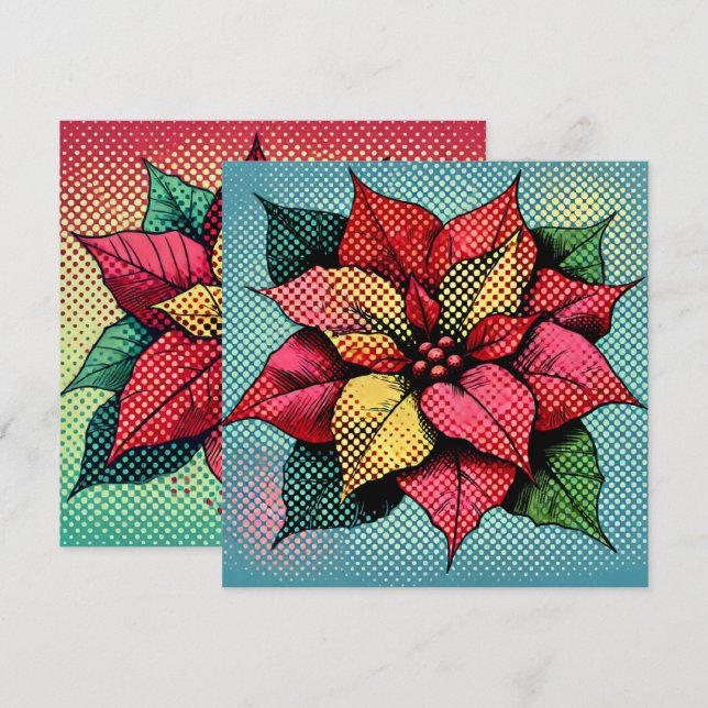 Invitación Folleto de halftone de arte pop Poinsettia (Anverso / Reverso)