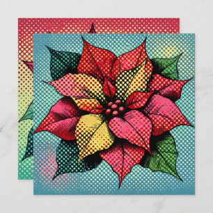 Invitación Folleto de halftone de arte pop Poinsettia