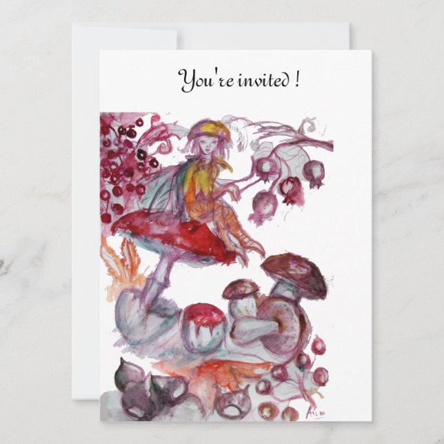 Invitación FOLLETO MÁGICO DE HONGOS Cumpleaños Rojo Blanco (Anverso)