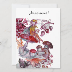 Invitación FOLLETO MÁGICO DE HONGOS Fantasía Floral Roja Blan