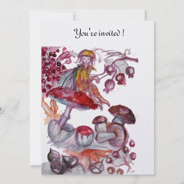 Invitación FOLLETO MÁGICO DE HONGOS Rojo Blanco Fantasía Flor (Anverso)