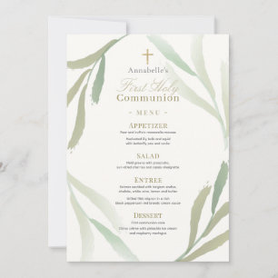 Invitación Folletos verdes naturales Primer Menú de Comunión