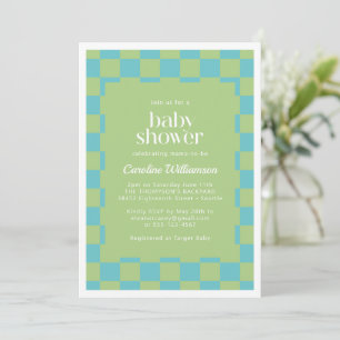 Invitación Fondo a Cuadros Azul Verde Baby Shower