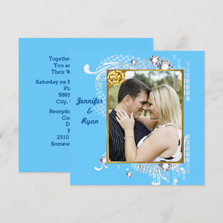 Invitación Fondo azul azul con diamantes y Boda de cuadros