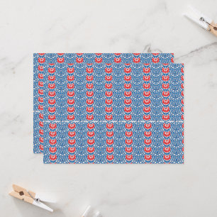 Invitación fondo azul con diseños en rojo y blanco