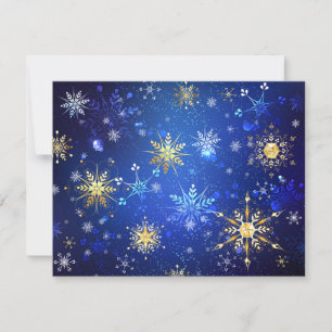 Invitación Fondo azul de NAVIDAD con copos de nieve dorados