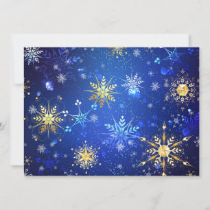 Invitación Fondo azul de NAVIDAD con copos de nieve dorados