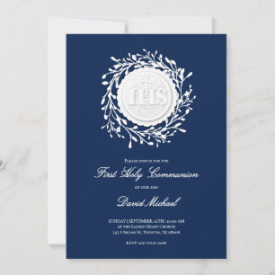 Invitación fondo azul oscuro primera comunión católica