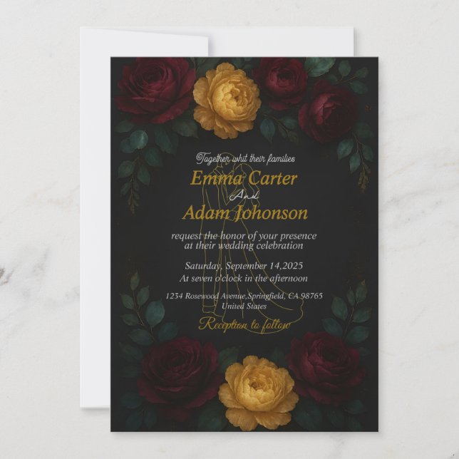 Invitación Fondo Boda Botánico Oscuro de Lujo (Anverso)
