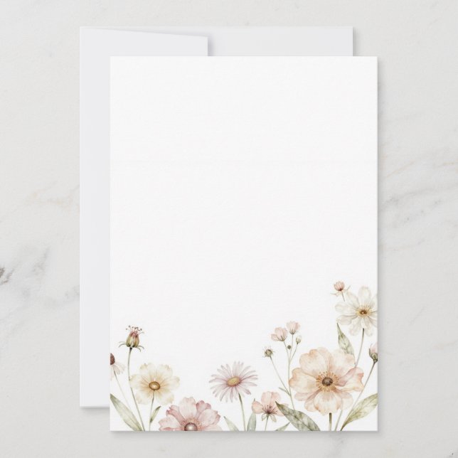 Invitación Fondo de Acuarela de Borde de Flor Silvestre Suave (Anverso)
