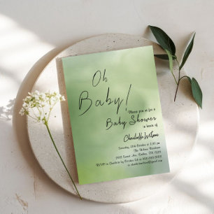 Invitación Fondo de acuarela verde para baby shower